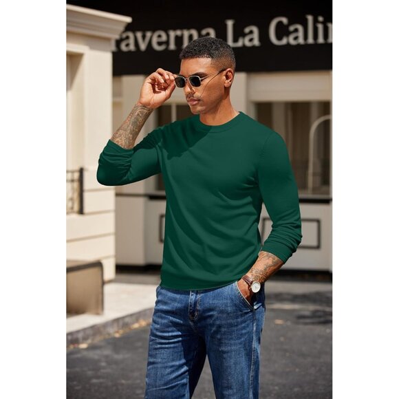Men's Crew Neck Pullover Sweater Slim Fit Long Sleeve Knit Sweaters Lightweight - Picture 2 of 6